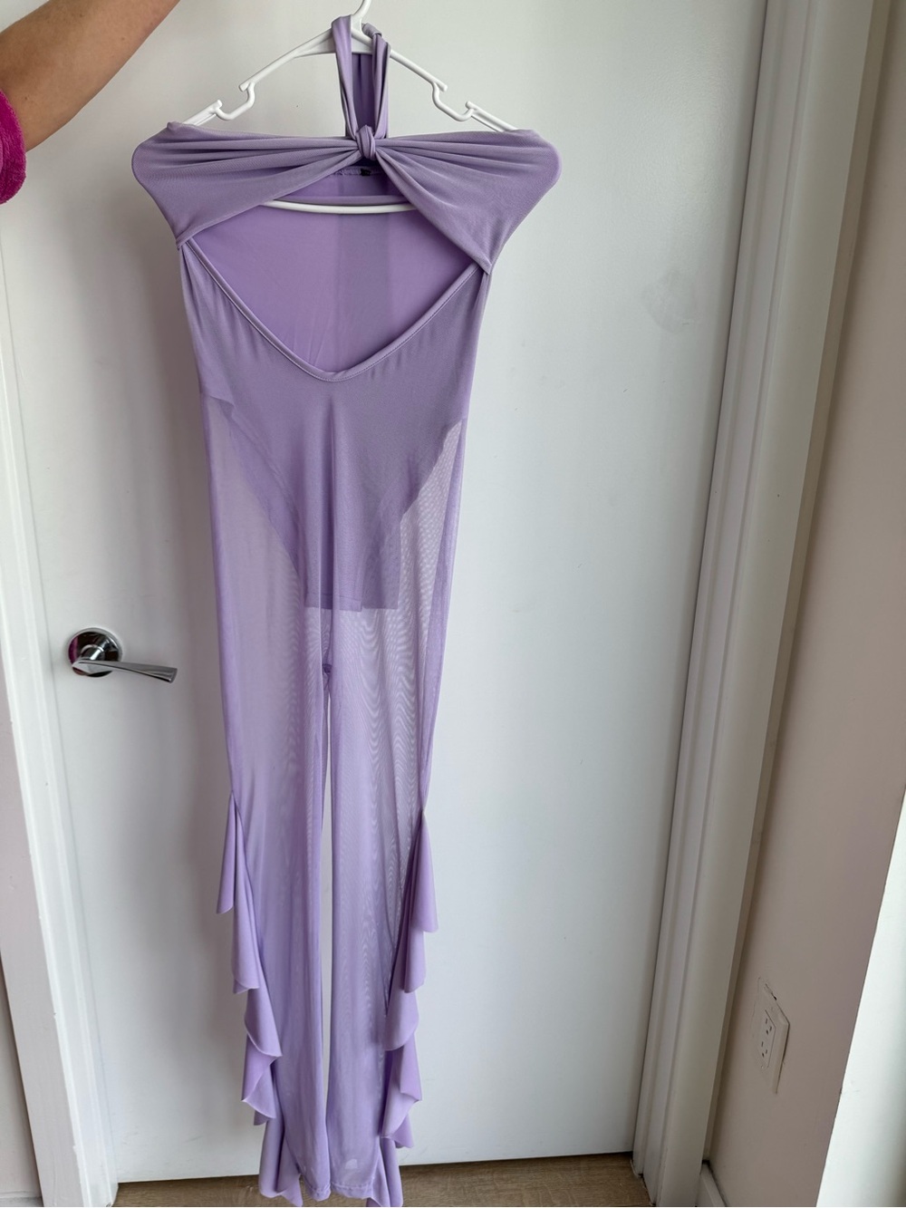 Lavender Halter Ruffle Mesh Maxi Dress